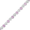 Thumbnail Image 1 of 4.5mm Pink and White Lab-Created Sapphire Alternating Heart Line Bracelet in Sterling Silver – 7.25"