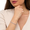 Thumbnail Image 2 of 4.5mm Pink and White Lab-Created Sapphire Alternating Heart Line Bracelet in Sterling Silver – 7.25"