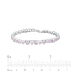 Thumbnail Image 4 of 4.5mm Pink and White Lab-Created Sapphire Alternating Heart Line Bracelet in Sterling Silver – 7.25"