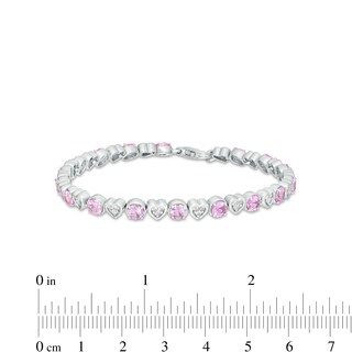 4.5mm Pink and White Lab-Created Sapphire Alternating Heart Line Bracelet in Sterling Silver – 7.25"