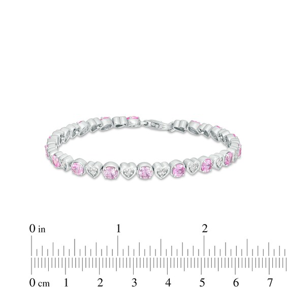 4.5mm Pink and White Lab-Created Sapphire Alternating Heart Line Bracelet in Sterling Silver – 7.25"