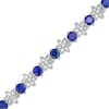 4.5mm Blue and White Lab-Created Sapphire Alternating Flower Line Bracelet in Sterling Silver – 7.5"