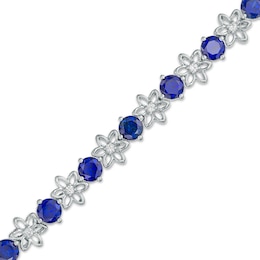 4.5mm Blue and White Lab-Created Sapphire Alternating Flower Line Bracelet in Sterling Silver – 7.5"
