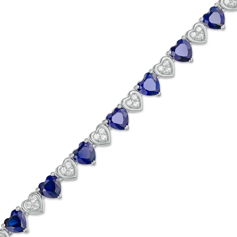 5.0mm Heart-Shaped Blue and White Lab-Created Sapphire Hearts Alternating Line Bracelet in Sterling Silver – 7.25"|Peoples Jewellers