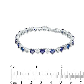 5.0mm Heart-Shaped Blue and White Lab-Created Sapphire Hearts Alternating Line Bracelet in Sterling Silver – 7.25"