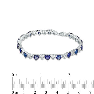 5.0mm Heart-Shaped Blue and White Lab-Created Sapphire Hearts Alternating Line Bracelet in Sterling Silver – 7.25"