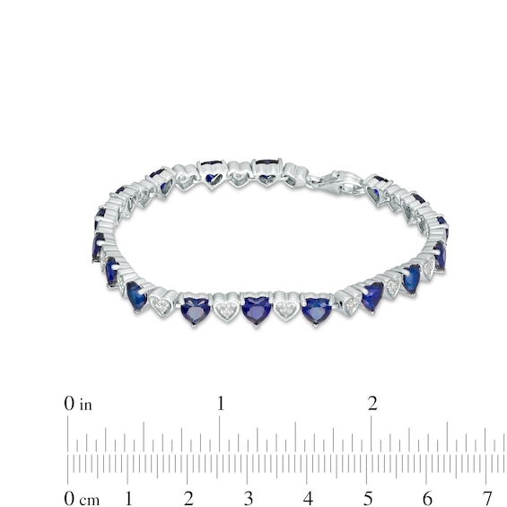 5.0mm Heart-Shaped Blue and White Lab-Created Sapphire Hearts Alternating Line Bracelet in Sterling Silver – 7.25"