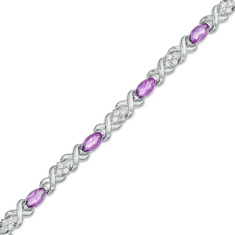 Marquise Amethyst and White Lab-Created Sapphire Double Infinity Link Line Bracelet in Sterling Silver – 7.5"|Peoples Jewellers