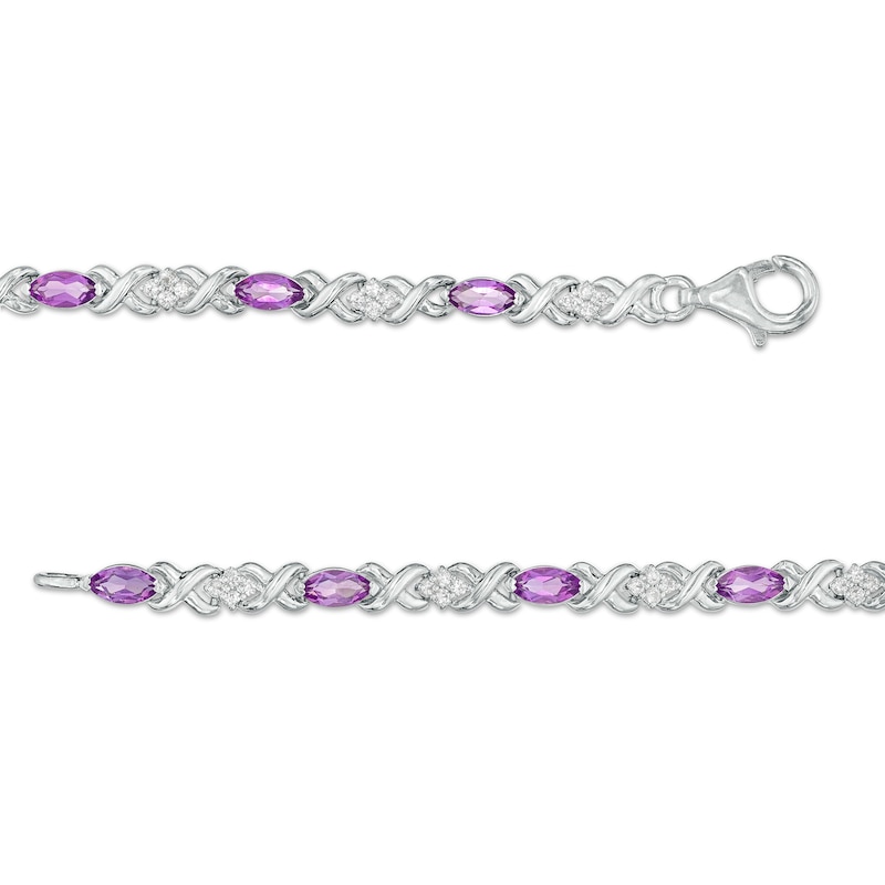 Main Image 3 of Marquise Amethyst and White Lab-Created Sapphire Double Infinity Link Line Bracelet in Sterling Silver – 7.5"