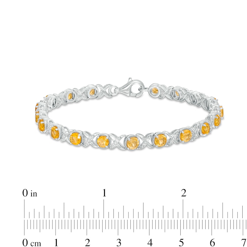 4.0mm Citrine and 0.117 CT. T.W. Diamond Bead Frame Alternating "XO" Line Bracelet in Sterling Silver – 7.25"