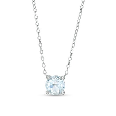7.0mm Aquamarine and Diamond Accent Necklace in 10K White Gold – 17"