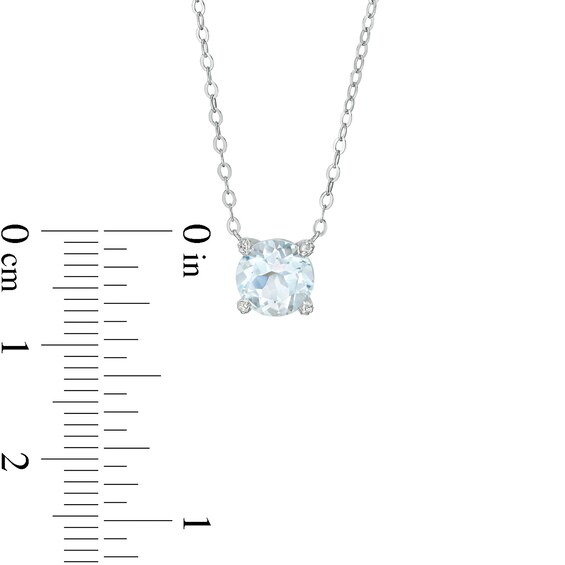 7.0mm Aquamarine and Diamond Accent Necklace in 10K White Gold – 17"