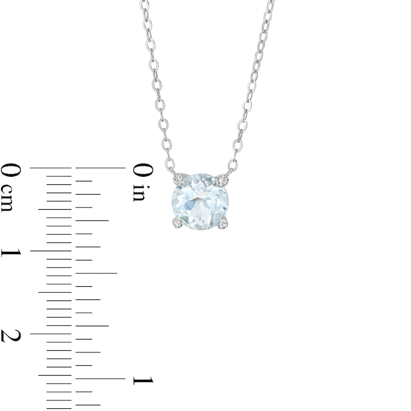 7.0mm Aquamarine and Diamond Accent Necklace in 10K White Gold – 17"