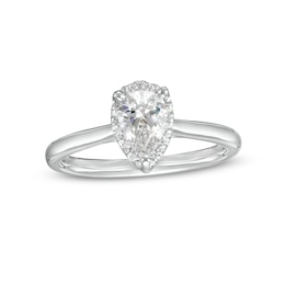 0.62 CT. T.W. Certified Pear-Shaped Lab-Created Diamond Frame Engagement Ring in 14K White Gold (F/SI2)
