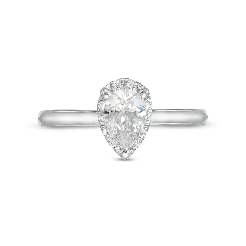 Main Image 4 of 0.62 CT. T.W. Certified Pear-Shaped Lab-Grown Diamond Frame Engagement Ring in 14K White Gold (F/SI2)