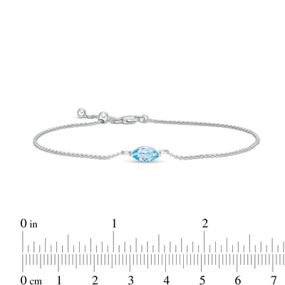 Sideways Marquise Swiss Blue Topaz Solitaire Bracelet in 10K White Gold - 7.5"