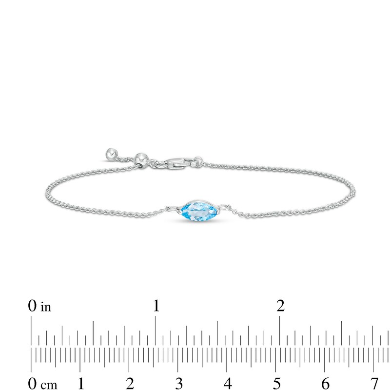 Sideways Marquise Swiss Blue Topaz Solitaire Bracelet in 10K White Gold - 7.5"