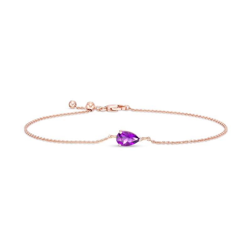 Sideways Pear-Shaped Amethyst Solitaire Bracelet in 10K Rose Gold – 7.5"|Peoples Jewellers