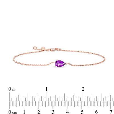 Sideways Pear-Shaped Amethyst Solitaire Bracelet in 10K Rose Gold – 7.5"