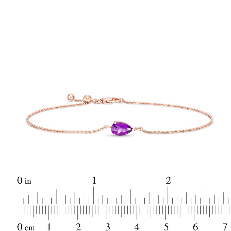 Sideways Pear-Shaped Amethyst Solitaire Bracelet in 10K Rose Gold – 7.5"
