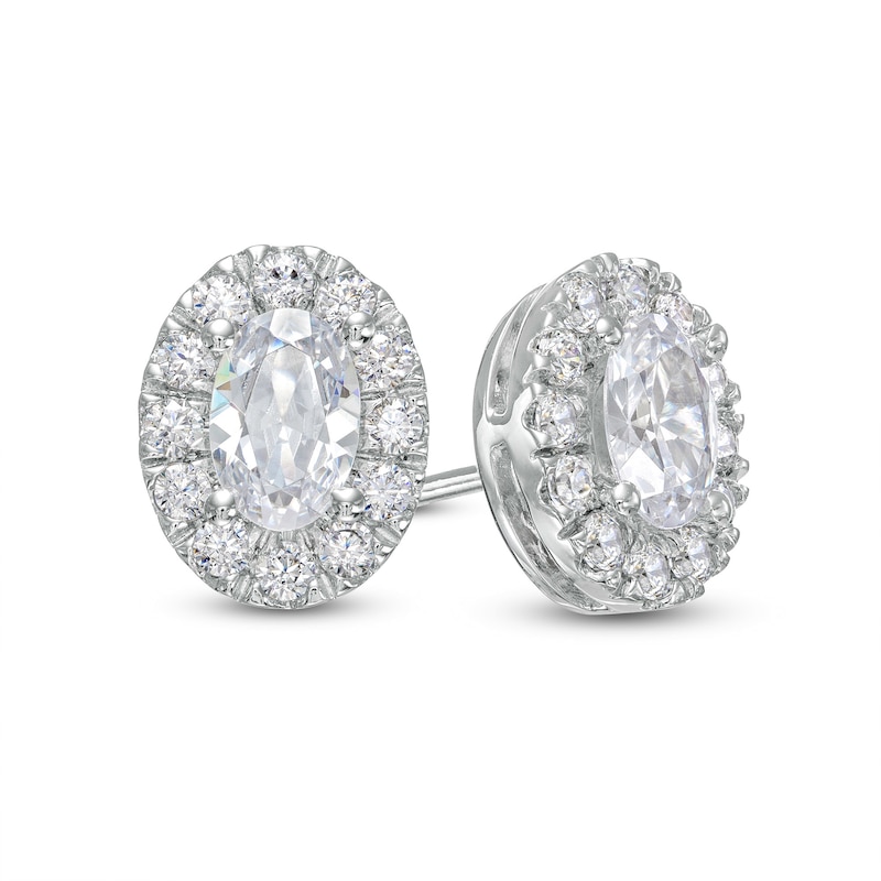 1.00 CT. T.W. Certified Oval Lab-Created Diamond Stud Earrings in 14K White Gold (F/SI2)|Peoples Jewellers