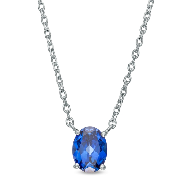 Oval Blue Lab-Created Sapphire Solitaire Necklace in 10K White Gold – 19"|Peoples Jewellers