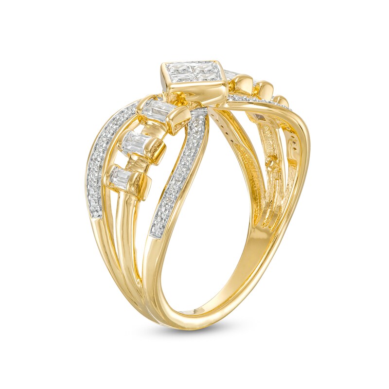 0.50 CT. T.W. Quad Princess-Cut Diamond Open Shank Ring in 10K Gold