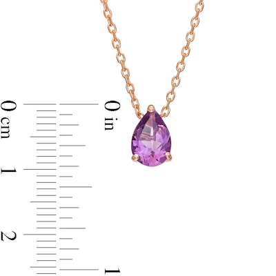 Pear-Shaped Amethyst Solitaire Necklace in 10K Rose Gold – 19"