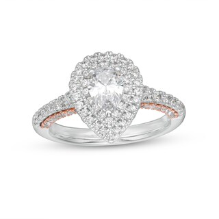 1.37 CT. T.W. GIA-Graded Pear-Shaped Diamond Frame Engagement Ring in 14K White Gold