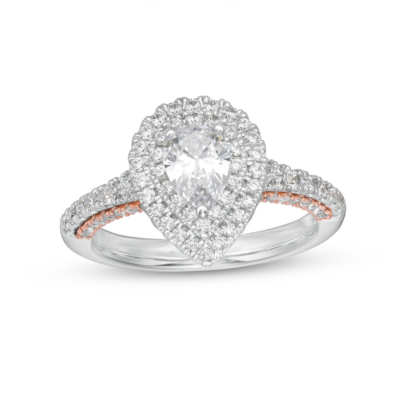 1.37 CT. T.W. GIA-Graded Pear-Shaped Diamond Frame Engagement Ring in 14K White Gold