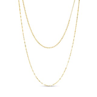 Double Strand Bead and Mirror Chain Necklace in 14K Gold – 17"