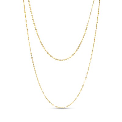 Double Strand Bead and Mirror Chain Necklace in 14K Gold – 17"