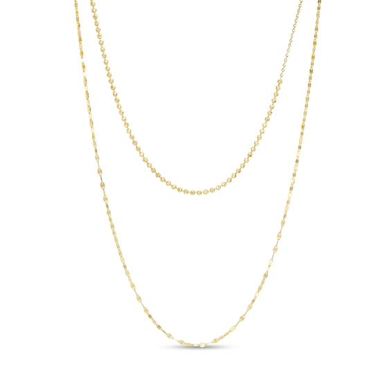 Italian Gold Double Strand Bead and Mirror Chain Necklace in 14K Gold