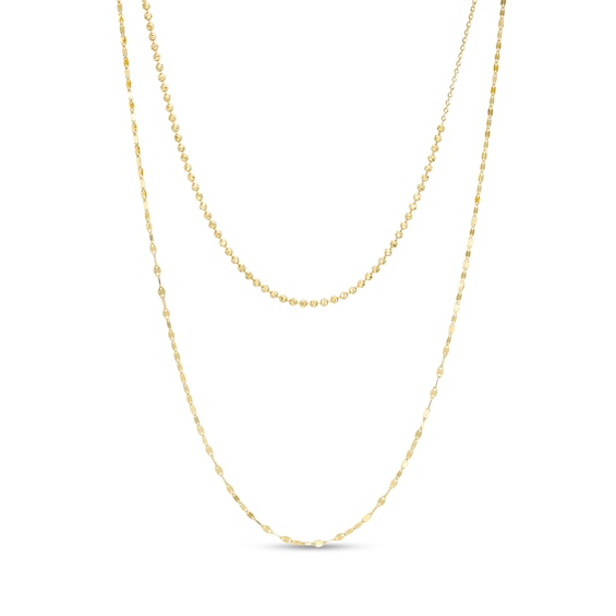 Double Strand Bead and Mirror Chain Necklace in 14K Gold – 17"