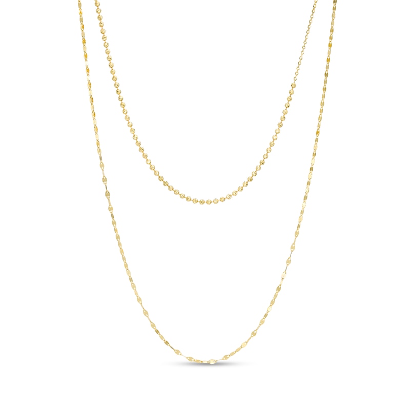 Double Strand Bead and Mirror Chain Necklace in 14K Gold – 17"