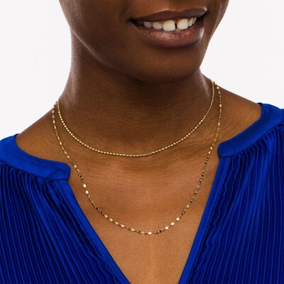 Double Strand Bead and Mirror Chain Necklace in 14K Gold – 17"