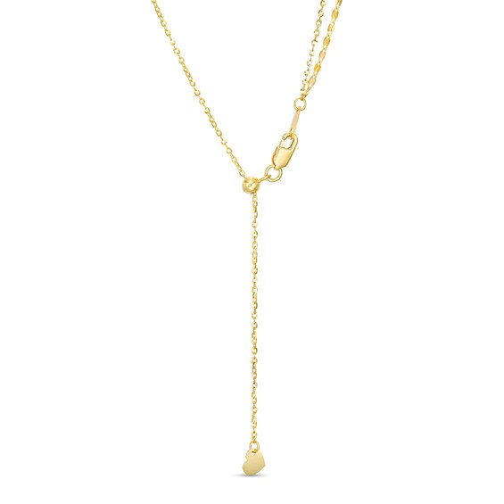 Double Strand Bead and Mirror Chain Necklace in 14K Gold – 17"