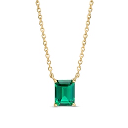 Emerald-Cut Lab-Created Emerald Solitaire Necklace in 10K Gold – 19&quot;