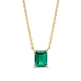 Emerald-Cut Lab-Created Emerald Solitaire Necklace in 10K Gold – 19"