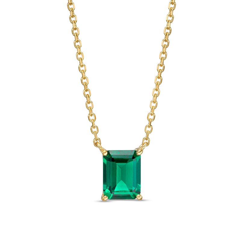 Main Image 1 of Emerald-Cut Lab-Created Emerald Solitaire Necklace in 10K Gold – 19"