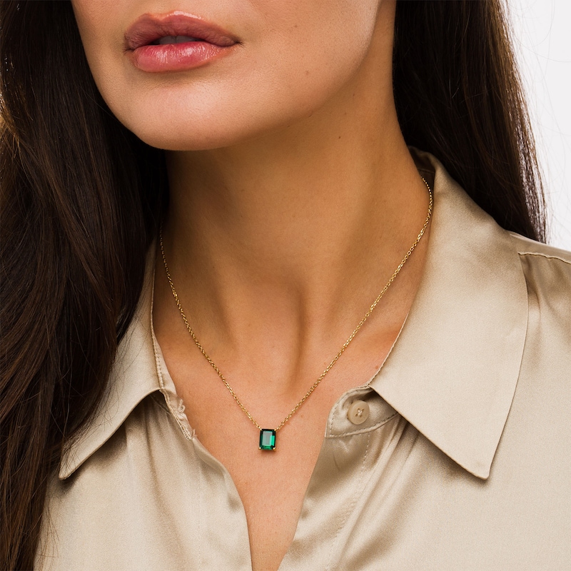 Main Image 2 of Emerald-Cut Lab-Created Emerald Solitaire Necklace in 10K Gold – 19"