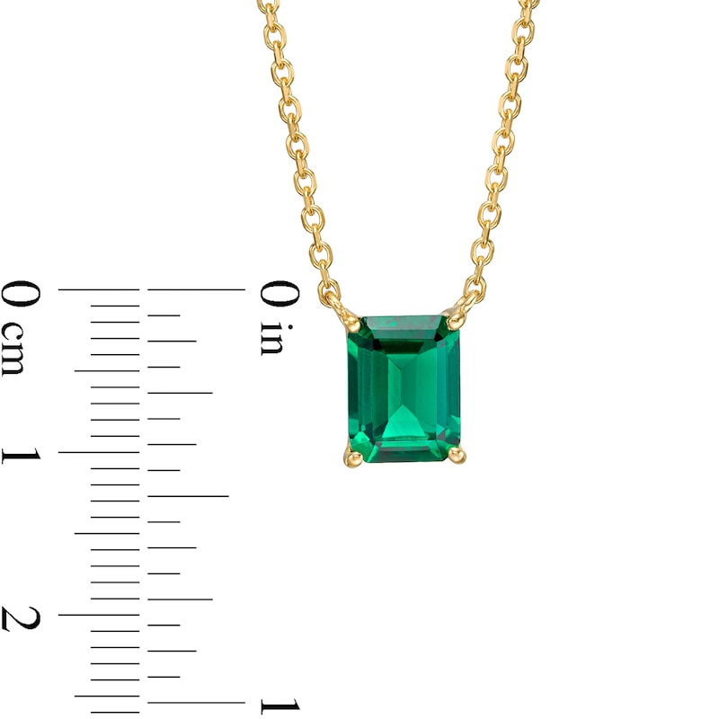 Main Image 3 of Emerald-Cut Lab-Created Emerald Solitaire Necklace in 10K Gold – 19"