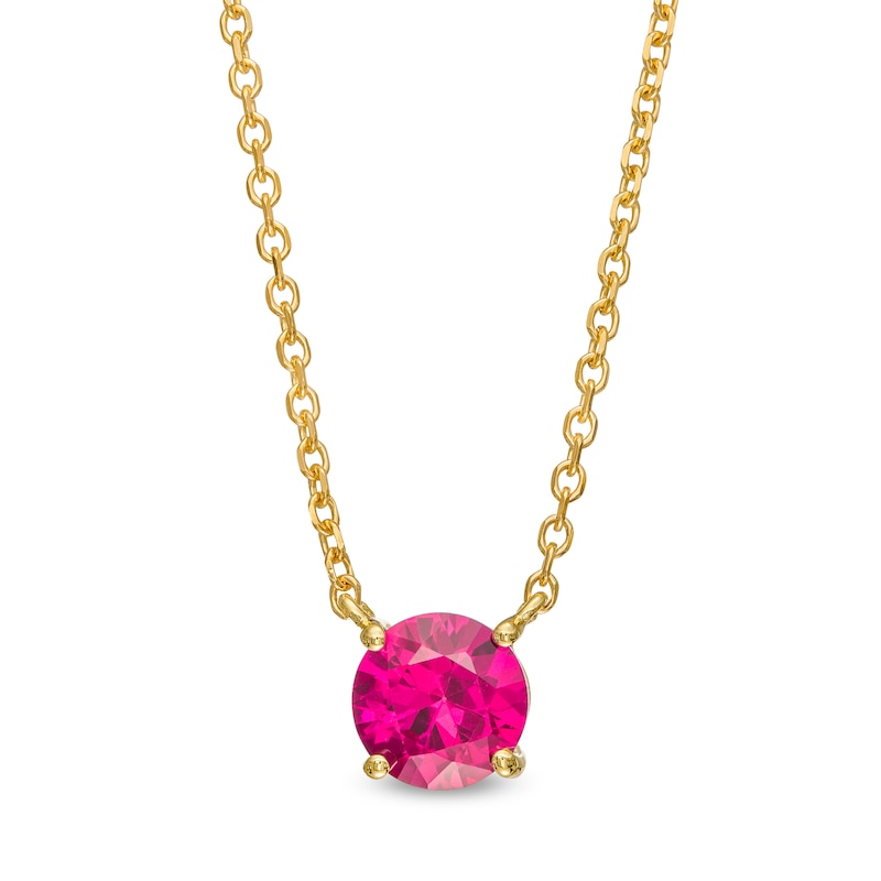 Main Image 1 of 7.0mm Lab-Created Ruby Solitaire Necklace in 10K Gold – 19"
