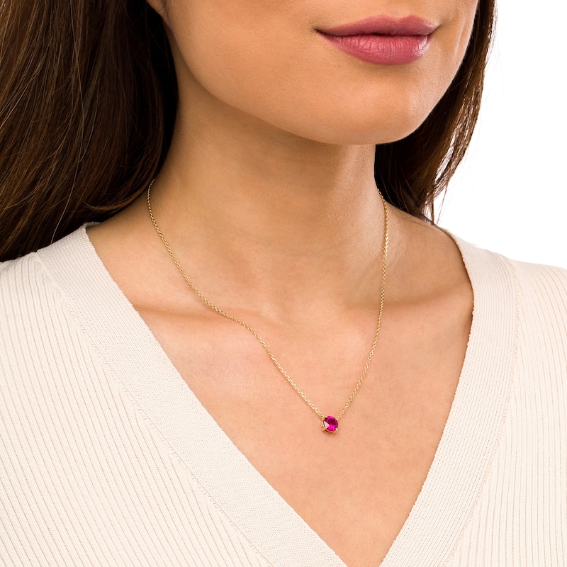Main Image 2 of 7.0mm Lab-Created Ruby Solitaire Necklace in 10K Gold – 19"