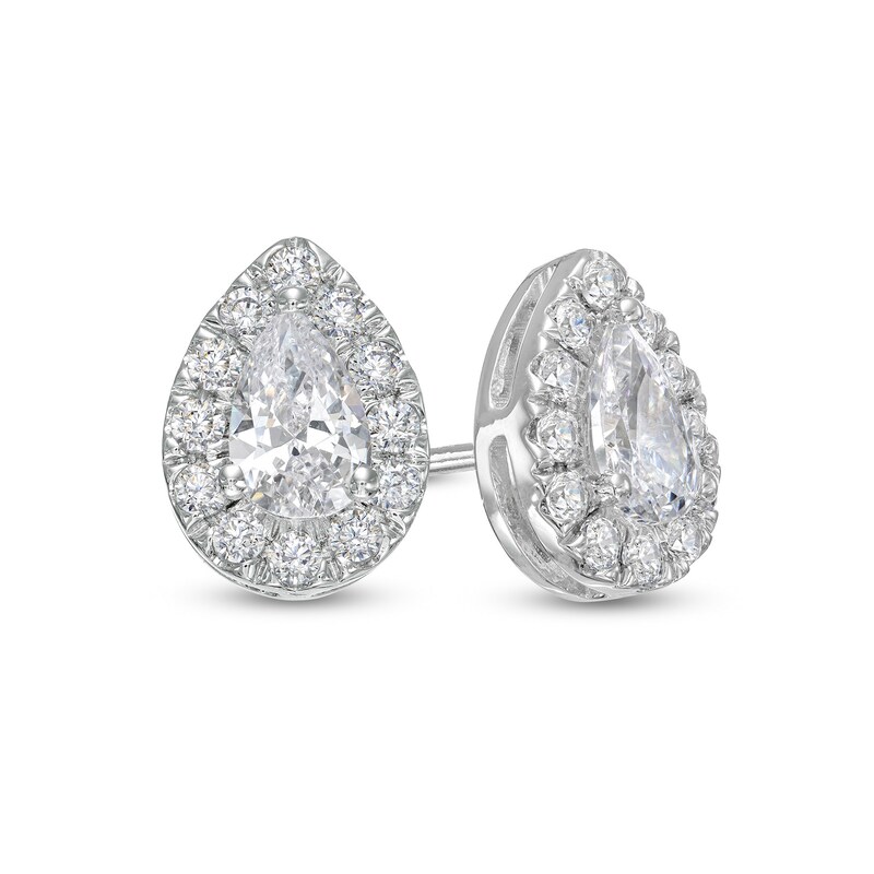 1.00 CT. T.W. Certified Pear-Shaped Lab-Created Diamond Stud Earrings in 14K White Gold (F/SI2)|Peoples Jewellers