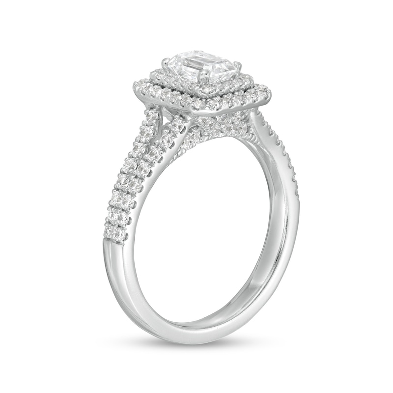 1.18 CT. T.W. GIA-Graded Emerald-Cut Diamond Double Frame Split Shank Engagement Ring in 14K White Gold