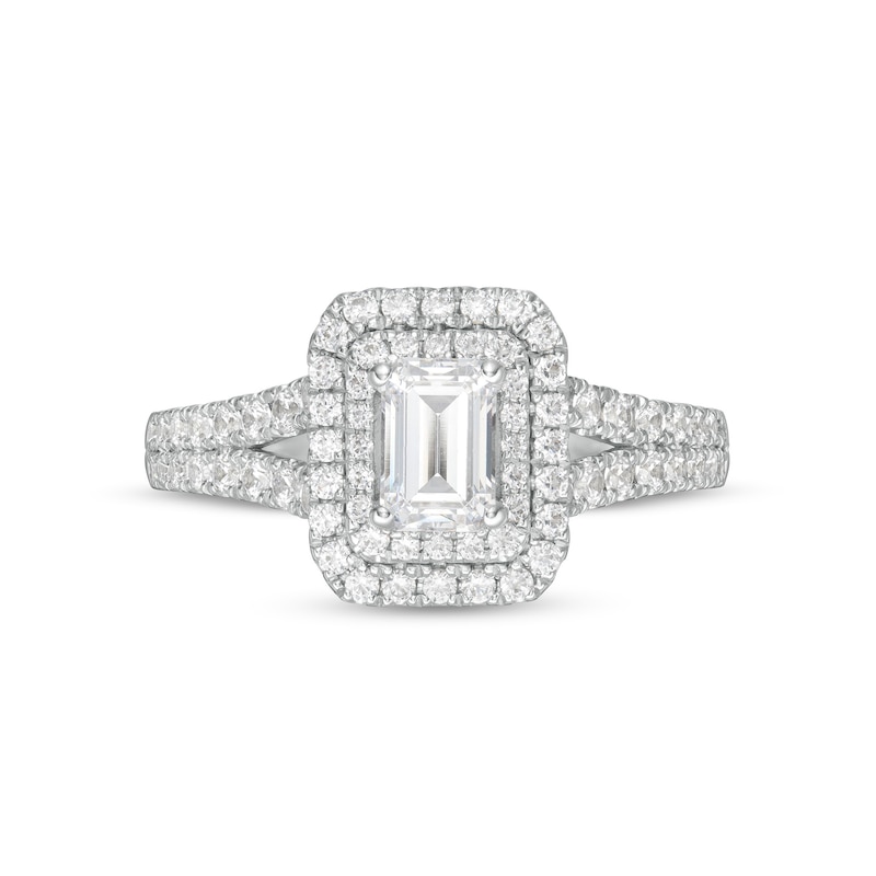 1.18 CT. T.W. GIA-Graded Emerald-Cut Diamond Double Frame Split Shank Engagement Ring in 14K White Gold