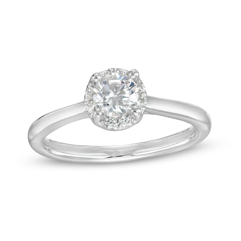 Main Image 1 of 0.62 CT. T.W. Certified Lab-Grown Diamond Frame Engagement Ring in 14K White Gold (F/SI2)