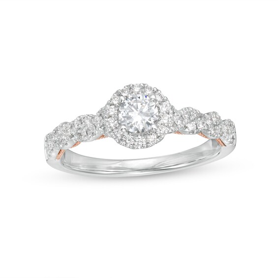 0.70 CT. T.W. GIA-Graded Diamond Frame Twist Shank Engagement Ring in 14K White Gold