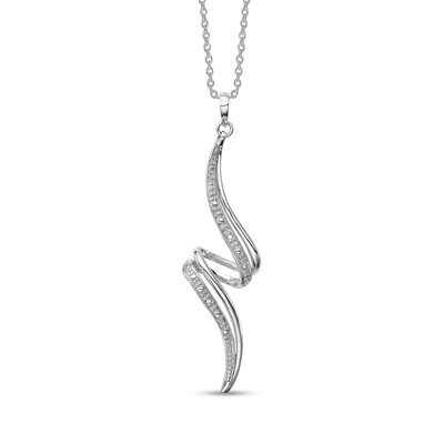 Diamond Accent Zig-Zag Ribbon Pendant in Sterling Silver